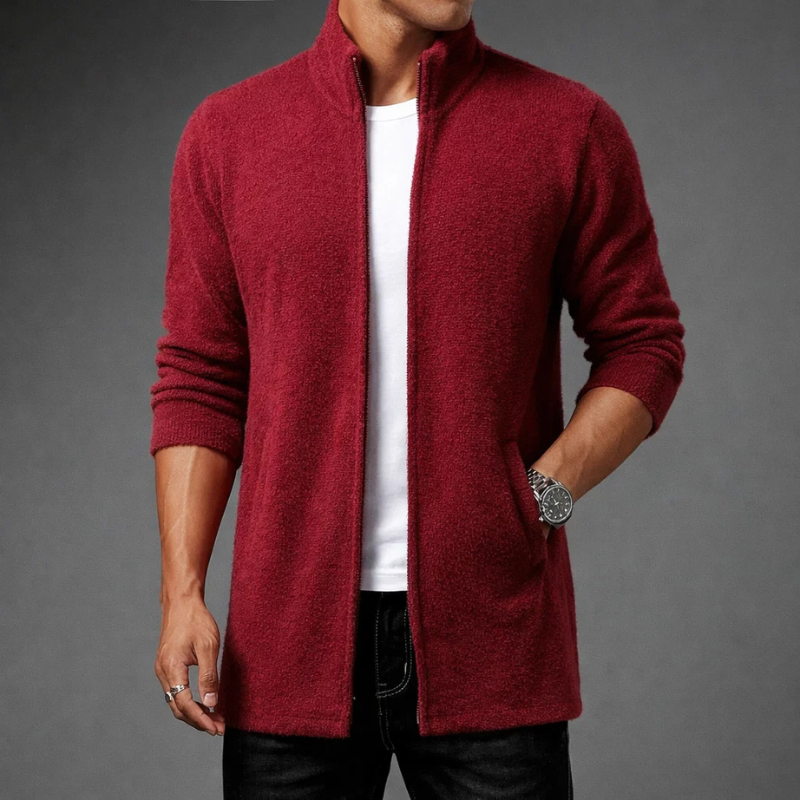 Hudson Men's Mid-Length Fleece Zip-Up Jacket for Cold Weather