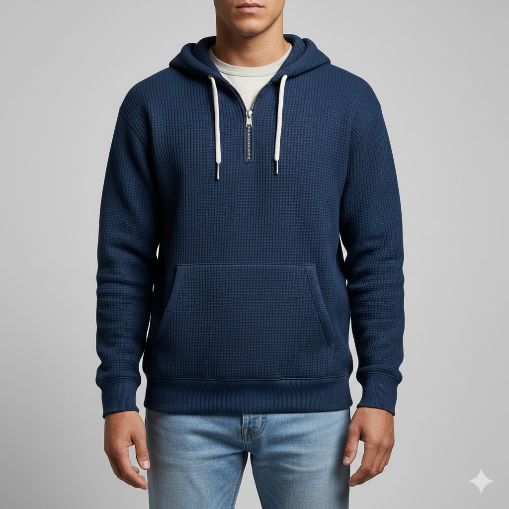 Charles Men's Waffle-Knit Half-Zip Hoodie – Soft Sweater for Casual Layering