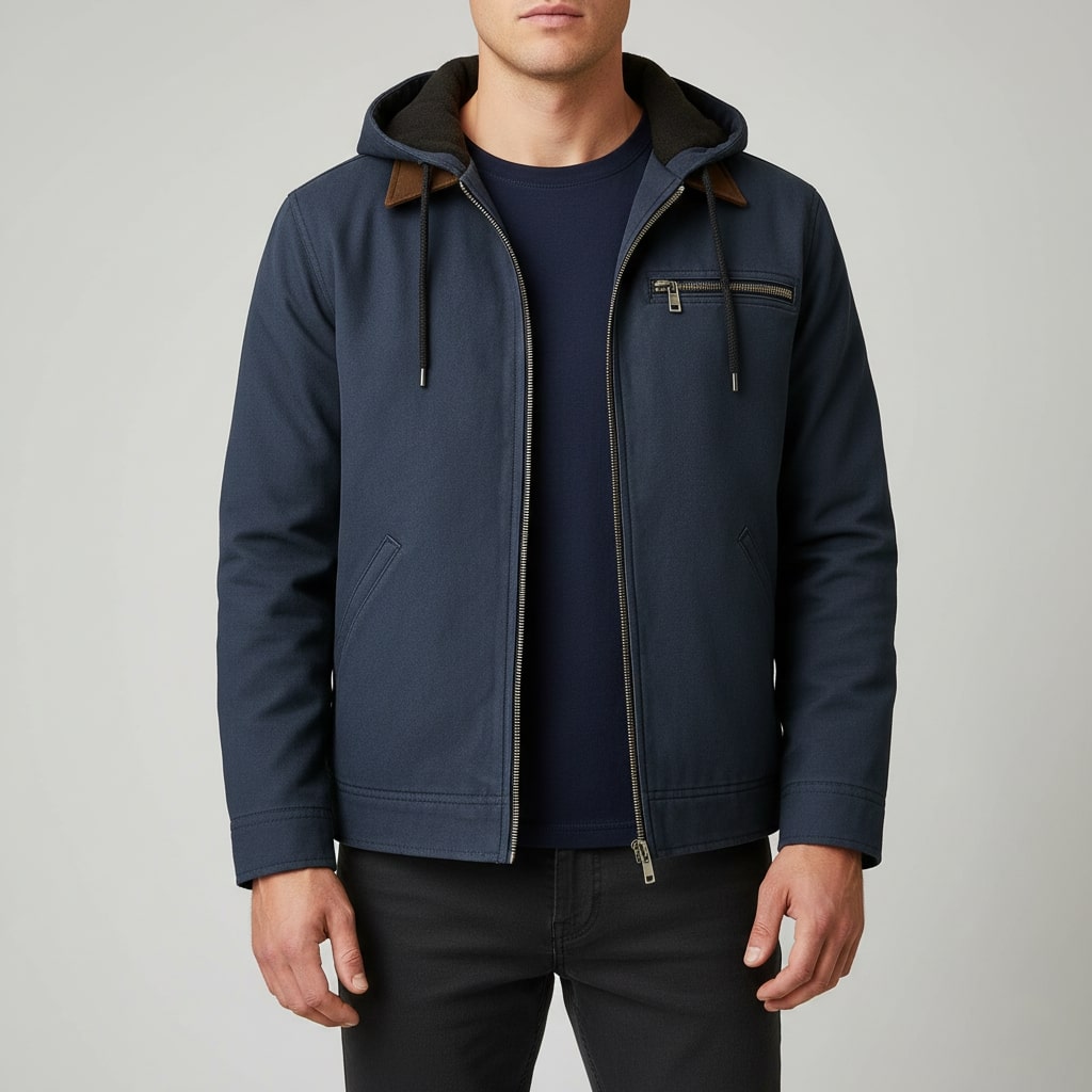 Beckham Men's Lightweight Windbreaker with Fleece-Lined Hood