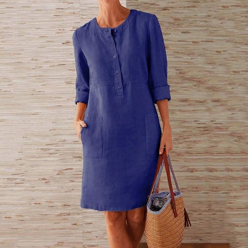 Adèle Cotton Linen Shirt Midi Dress – Breezy Casual Summer Dress