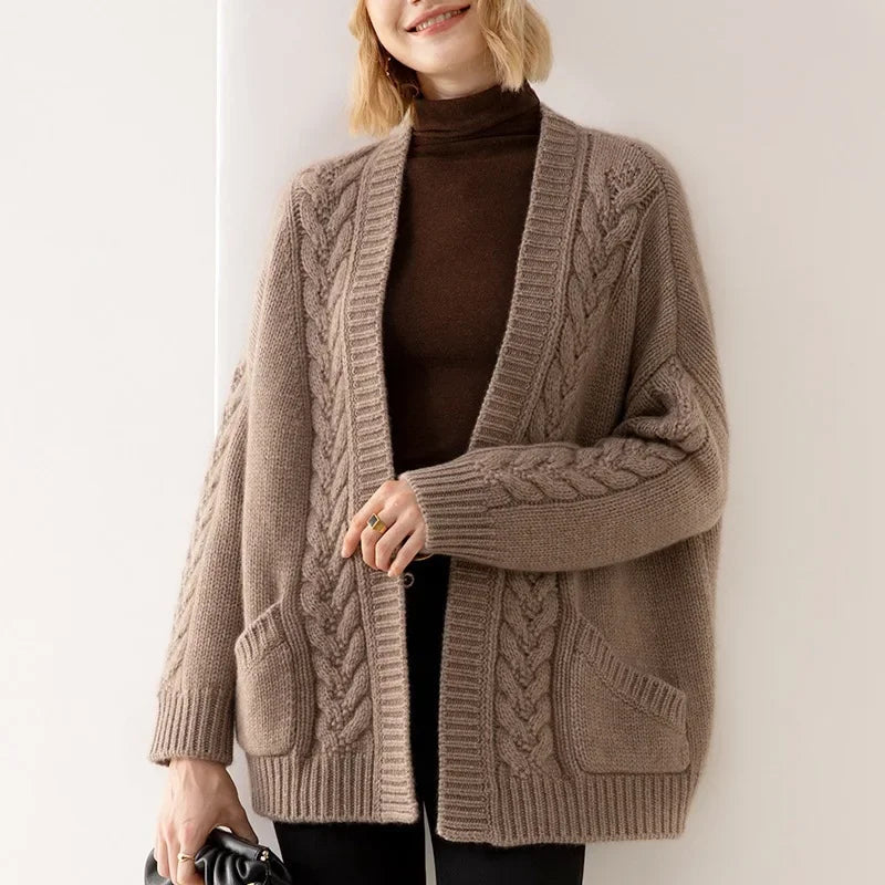 Estella Women's Chunky Cotton Cable Knit Cardigan – Oversized Relaxed Fit