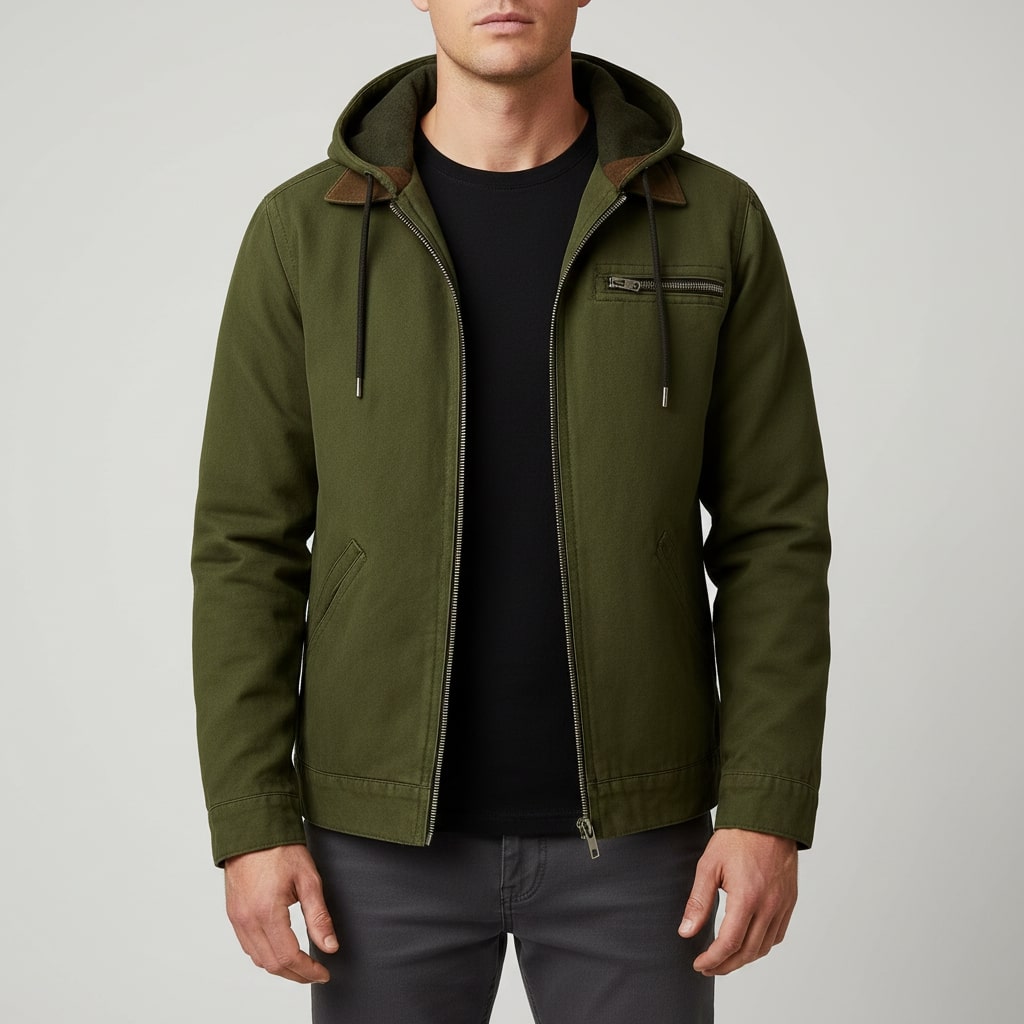Beckham Men's Lightweight Windbreaker with Fleece-Lined Hood