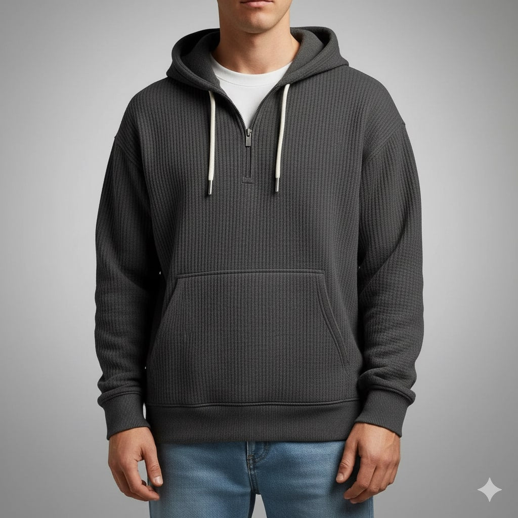 Charles Men's Waffle-Knit Half-Zip Hoodie – Soft Sweater for Casual Layering