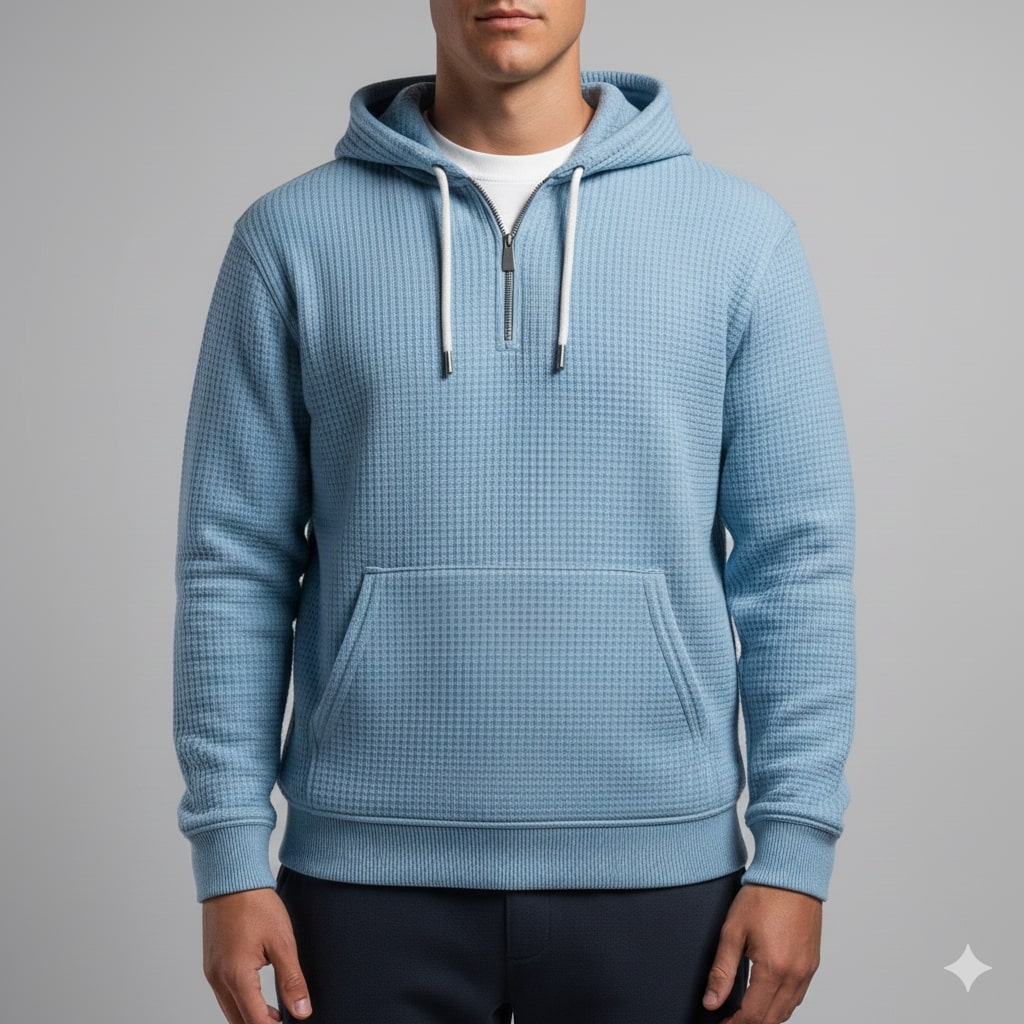 Charles Men's Waffle-Knit Half-Zip Hoodie – Soft Sweater for Casual Layering