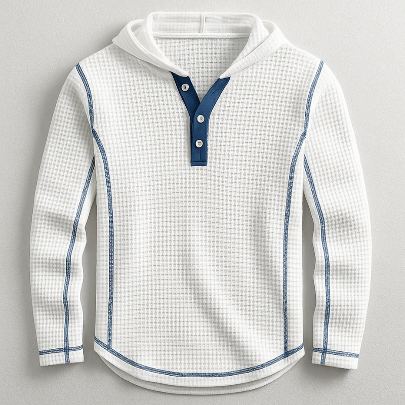 Caspian Men's Textured Cotton Waffle Knit Pullover Hoodie