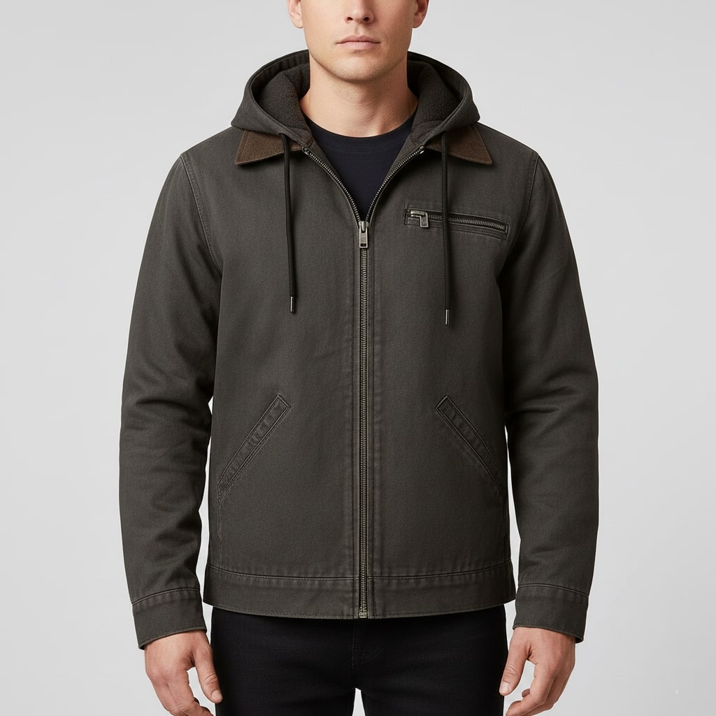 Beckham Men's Lightweight Windbreaker with Fleece-Lined Hood