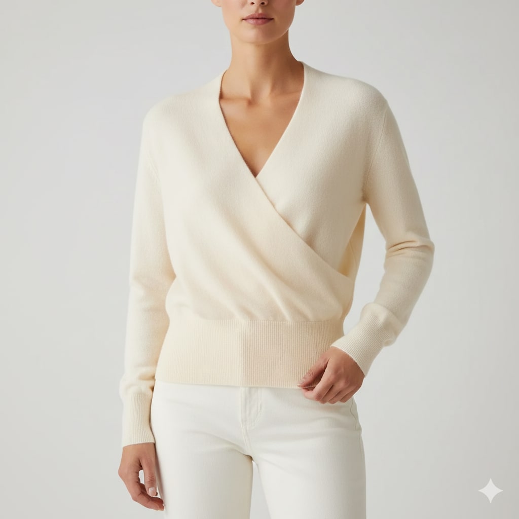 Berkis Women's Crossover Knit Sweater – Soft Textured Pullover with Fitted Hem
