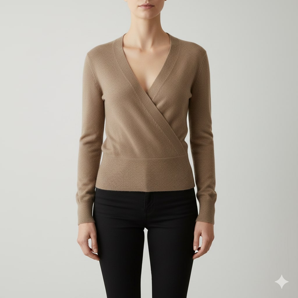 Berkis Women's Crossover Knit Sweater – Soft Textured Pullover with Fitted Hem
