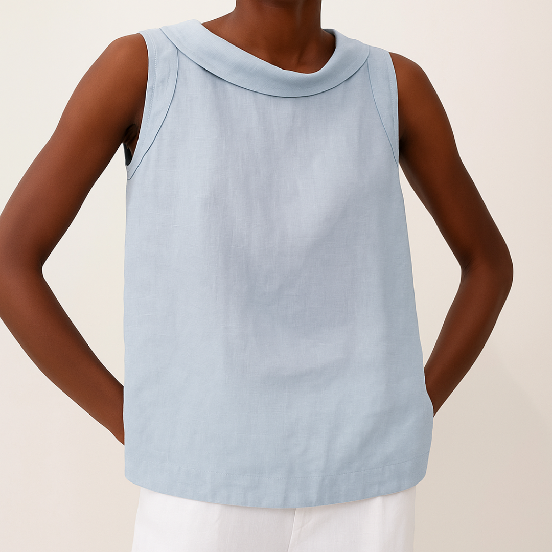 Eloisa Sleeveless Linen Blouse – Roll Collar Breathable Summer Top