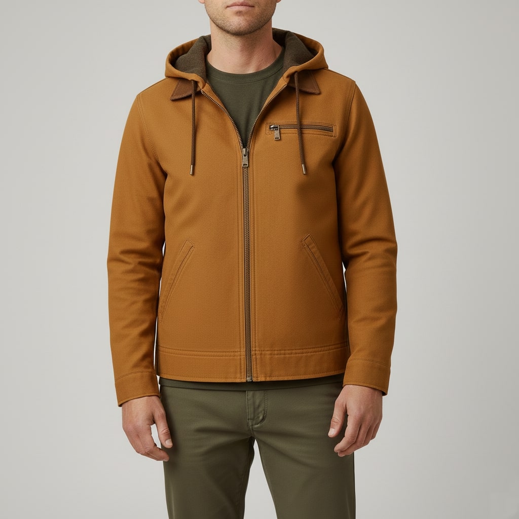 Beckham Men's Lightweight Windbreaker with Fleece-Lined Hood