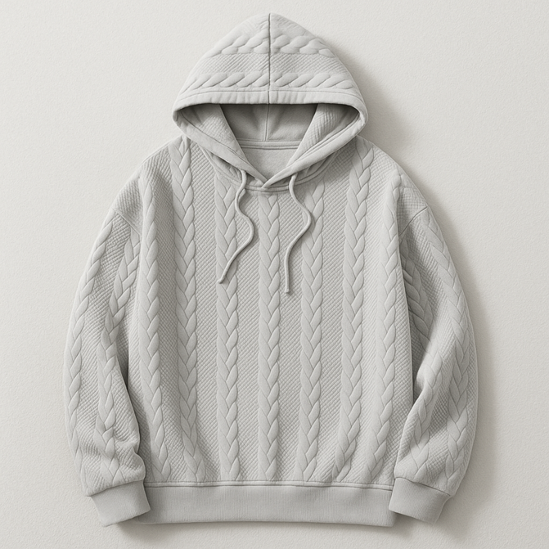 Edmund Men's Cable Knit Hoodie – Cozy Textured Cotton for Chilly Days