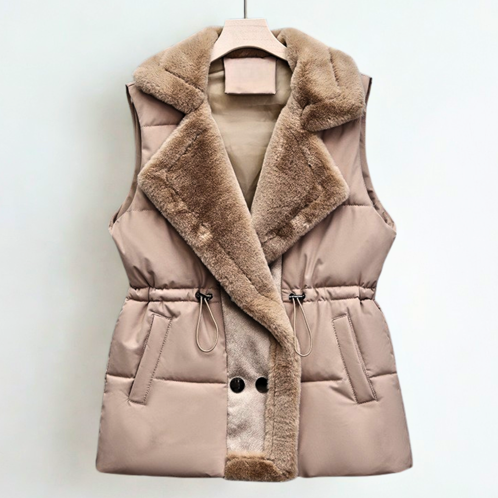 Florabell Women's Fleece Vest – Cozy Sherpa Collar & Customizable Waist