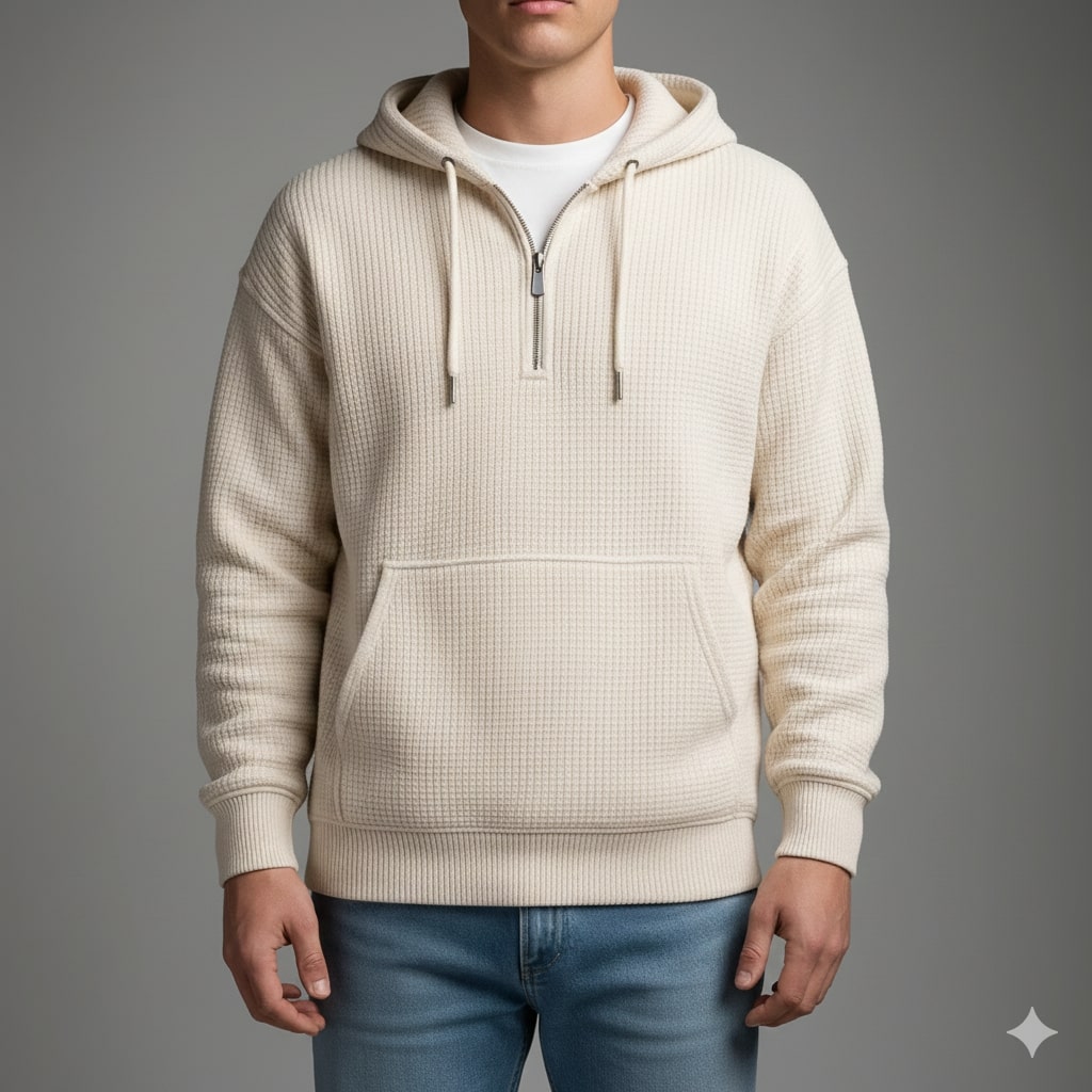 Charles Men's Waffle-Knit Half-Zip Hoodie – Soft Sweater for Casual Layering