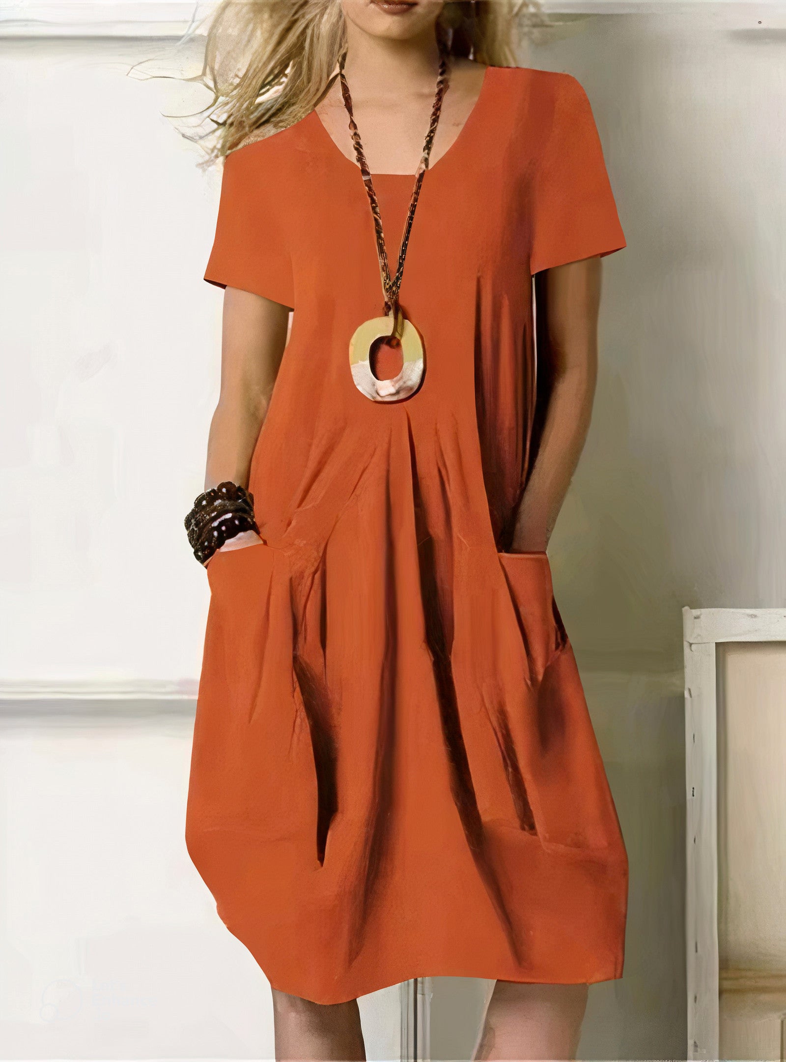 Margaux Cotton Blend Mini Dress Relaxed Fit Short Sleeve Casual Dress