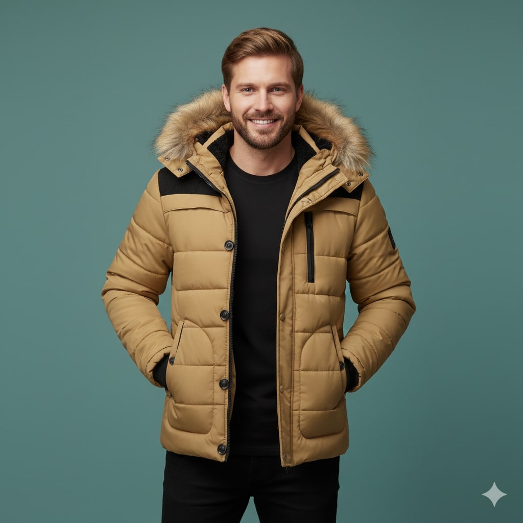 Harlan Men's Winter Coat – Hooded Jacket with Thick Fleece Lining and Cotton Shell