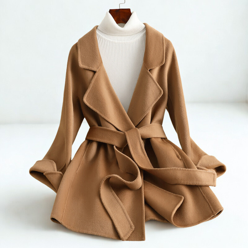 Emilia Women's Wool Blend Coat – Belted Silhouette with Wide Lapel Collar