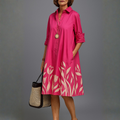 Edelyn A-Line Button Down Shirt Dress – Tulip Border Print Summer Midi Dress