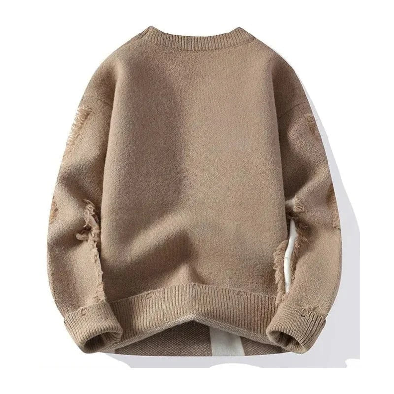 Aiden Men's Distressed Sweater – Textured Knit Pullover with Bold Frayed Accents