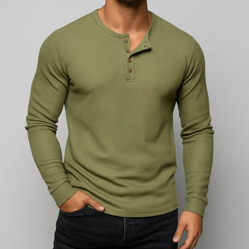 Ellias Men's Waffle Knit Henley Long Sleeve Pullover