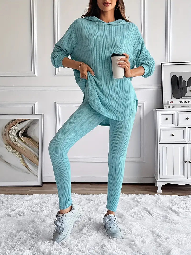 Camelia Women's Ribbed Knit Lounge Set – Soft Stretch Two-Piece Outfit