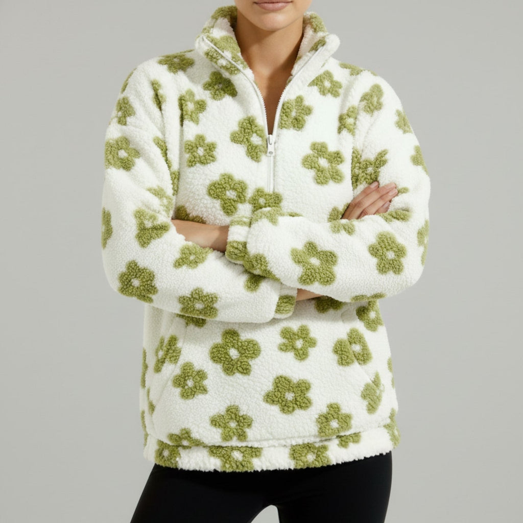 Eliza Women's Oversized Floral Fleece Half-Zip Winter Pullover