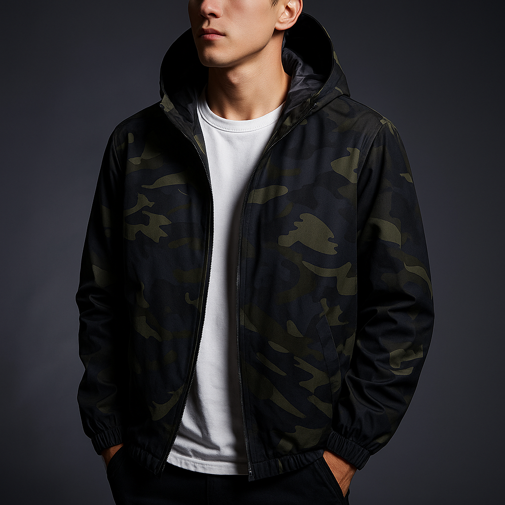 Danilo Men's Lightweight Camo Windbreaker with Water-Resistant Shell