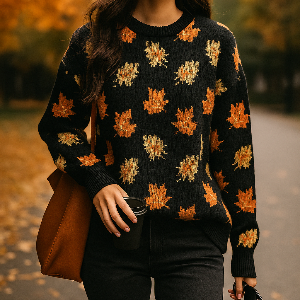 Avery Maplewood Women's Pullover Sweater – Fall Leaf Design