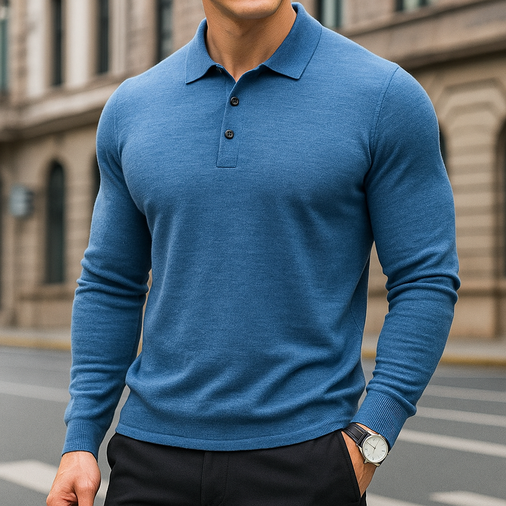 Darian Men's Classic Long Sleeve Merino Wool Polo Sweater