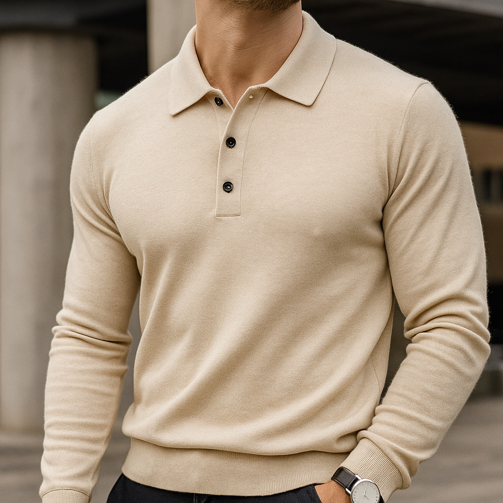 Darian Men's Classic Long Sleeve Merino Wool Polo Sweater