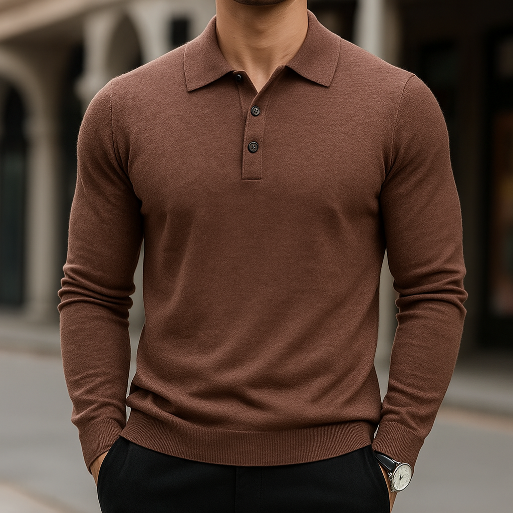 Darian Men's Classic Long Sleeve Merino Wool Polo Sweater