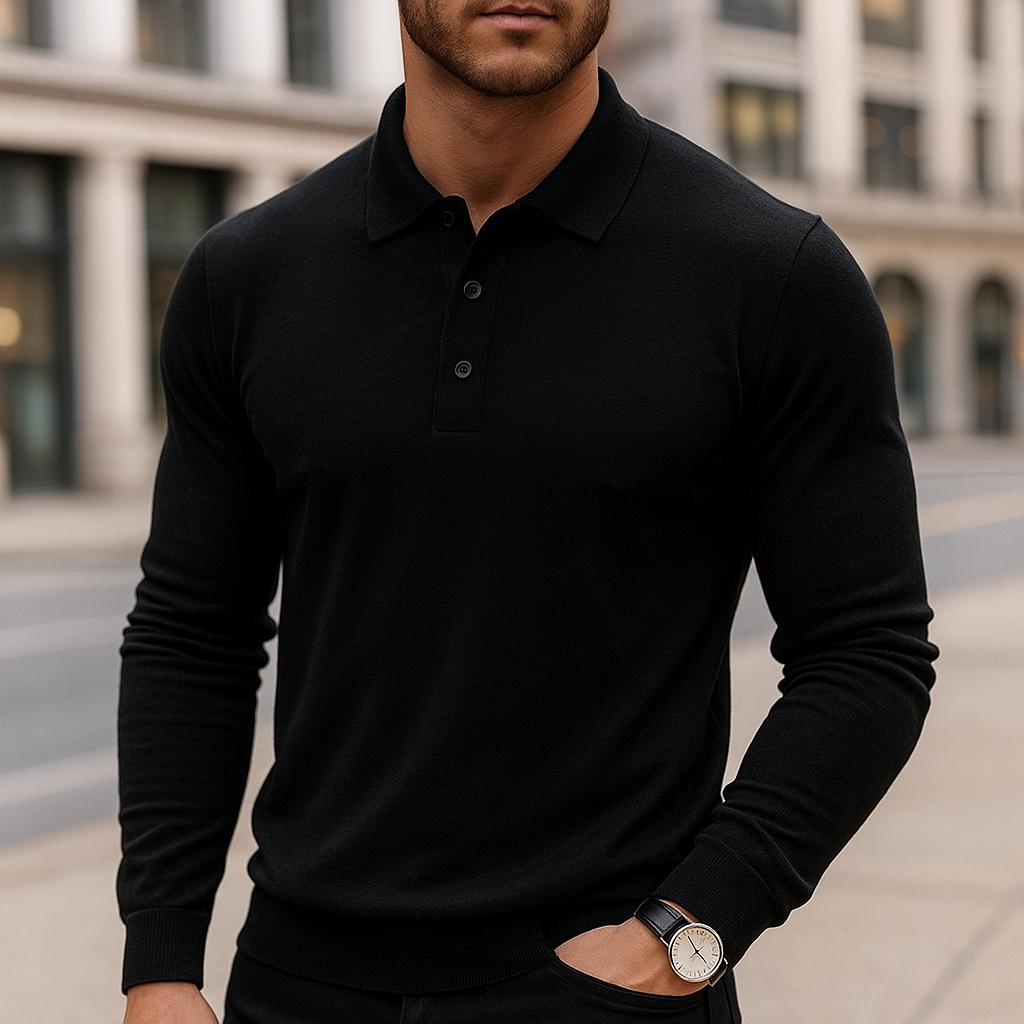 Darian Men's Classic Long Sleeve Merino Wool Polo Sweater