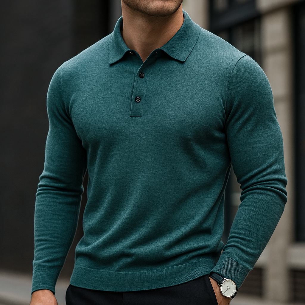 Darian Men's Classic Long Sleeve Merino Wool Polo Sweater