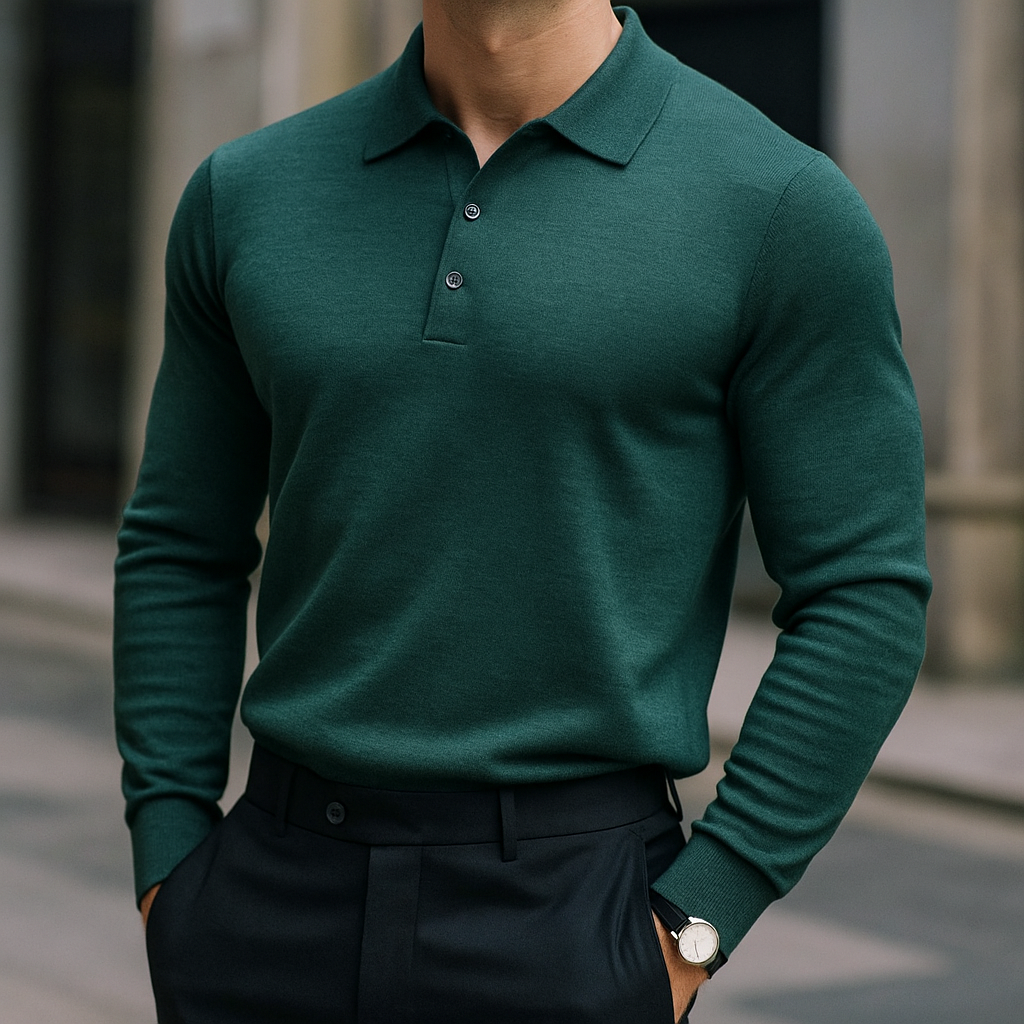 Darian Men's Classic Long Sleeve Merino Wool Polo Sweater