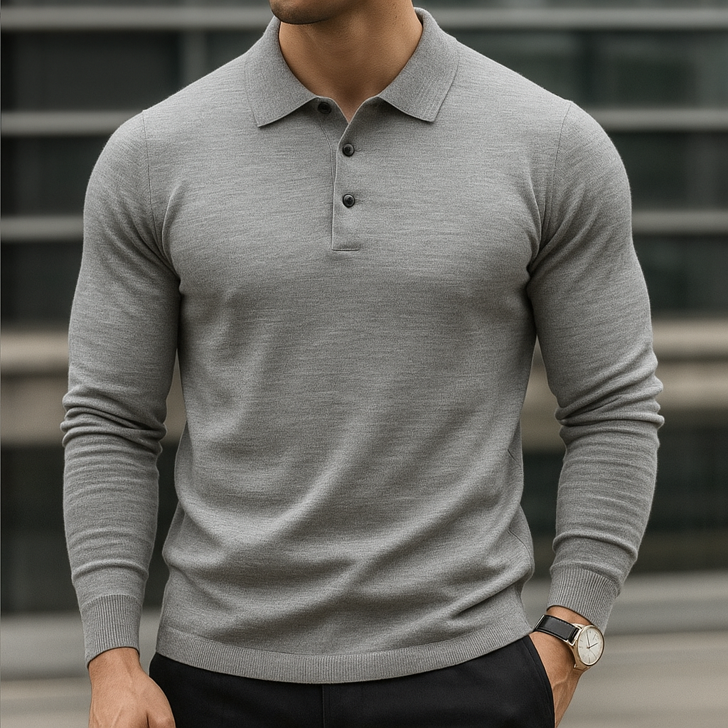 Darian Men's Classic Long Sleeve Merino Wool Polo Sweater