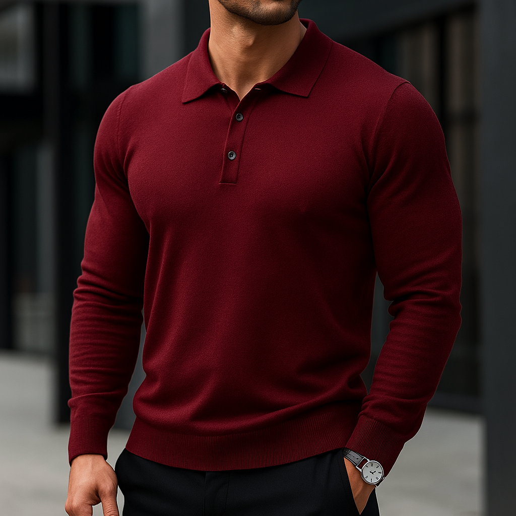 Darian Men's Classic Long Sleeve Merino Wool Polo Sweater