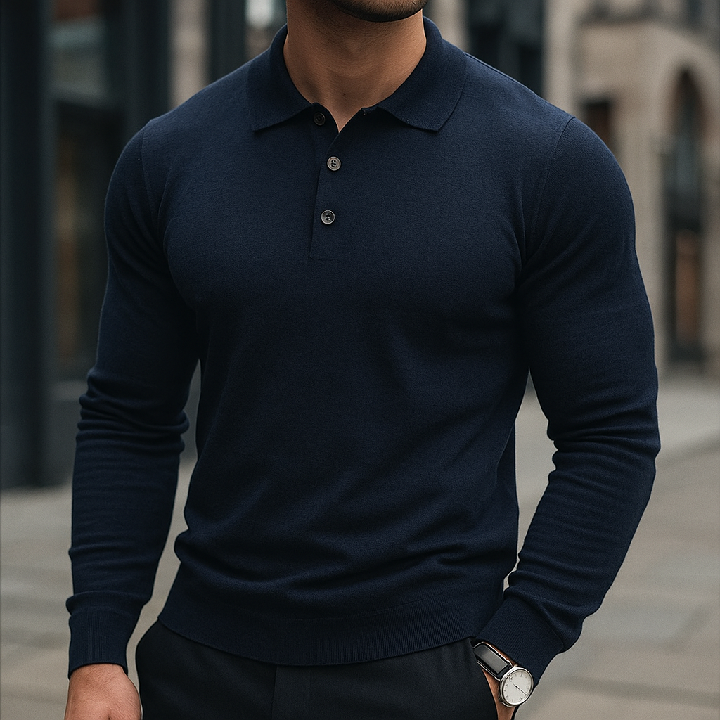 Darian Men's Classic Long Sleeve Merino Wool Polo Sweater