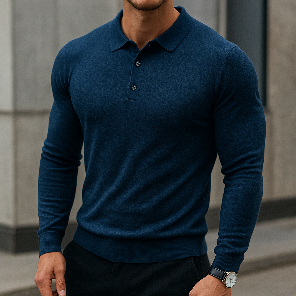 Darian Men's Classic Long Sleeve Merino Wool Polo Sweater
