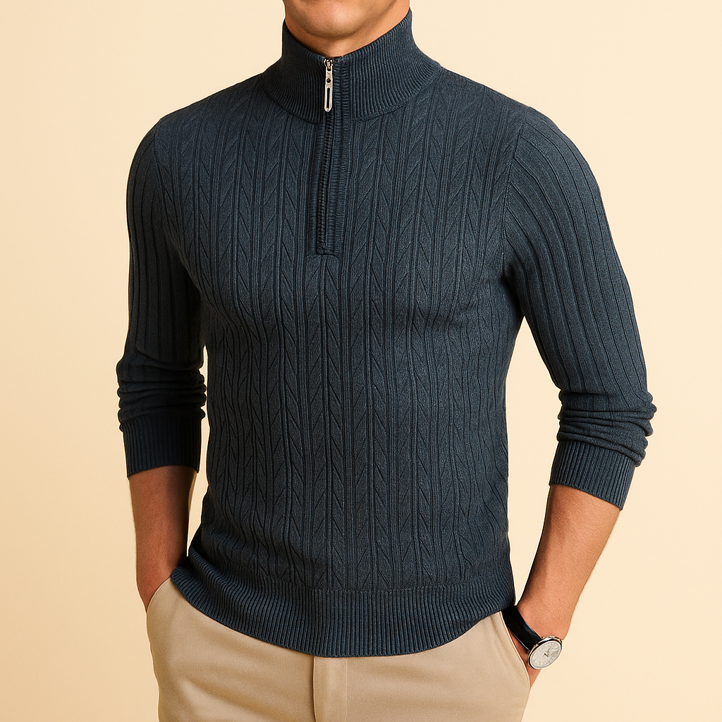 Canyon Men's Wool Blend Quarter-Zip Sweater with Ribbed Texture