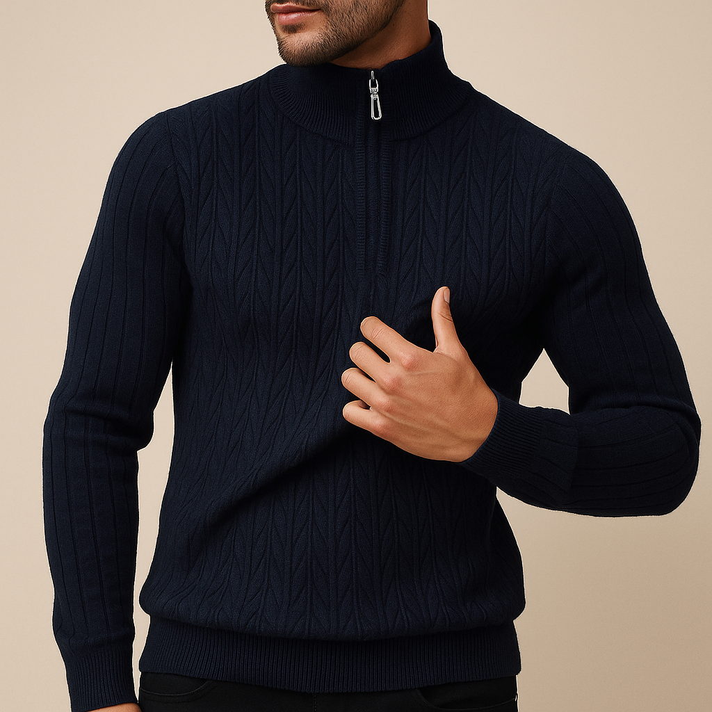 Canyon Men's Wool Blend Quarter-Zip Sweater with Ribbed Texture