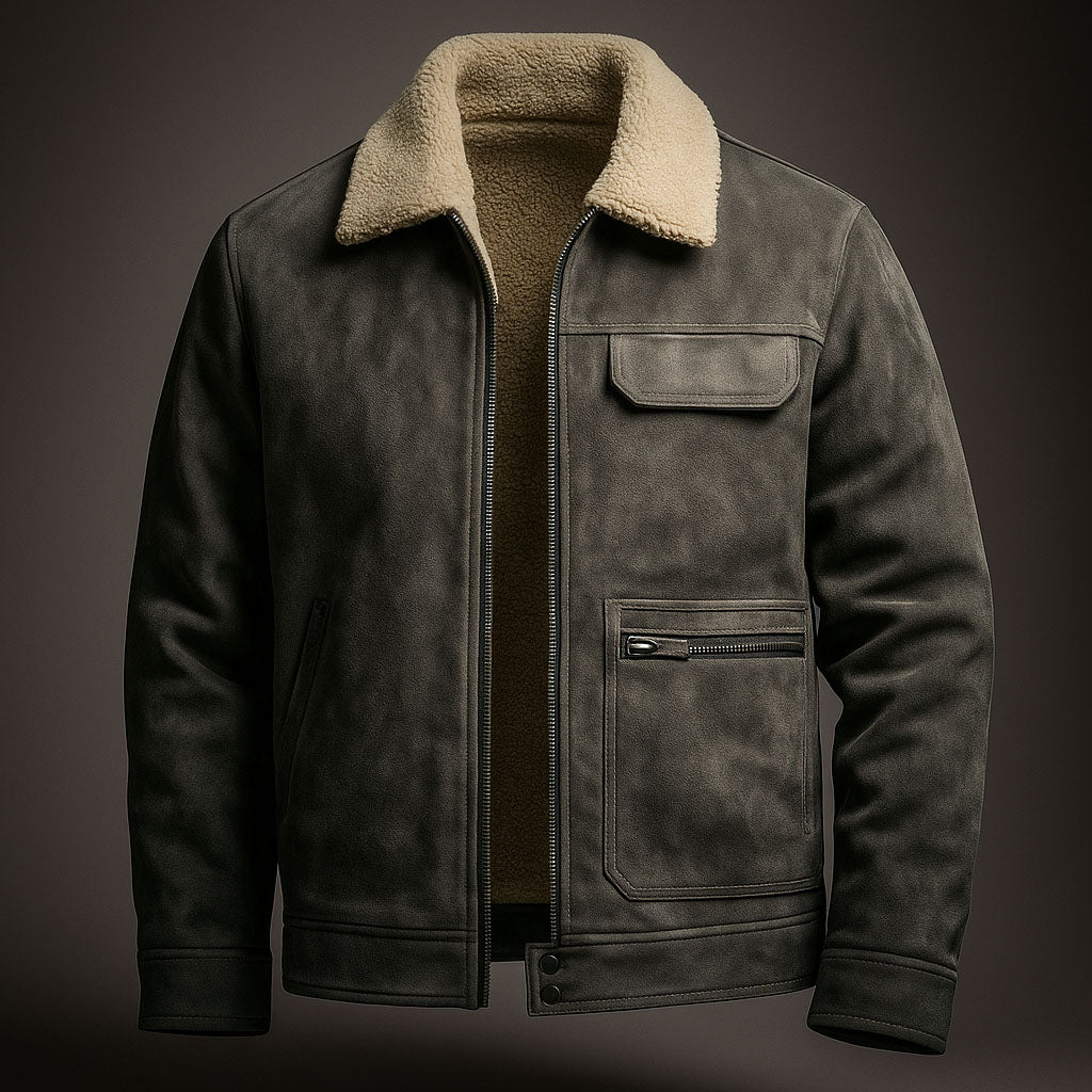 Aurelian Men's Suede Leather Shearling Jacket – Fully Lined with Shearling