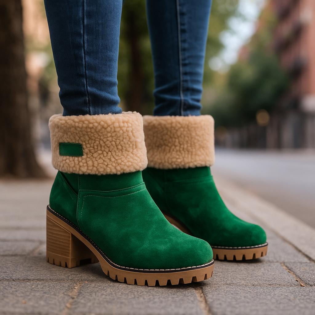 Avery Women's Suede Ankle Boots – Cozy Fur-Lined Block Heel
