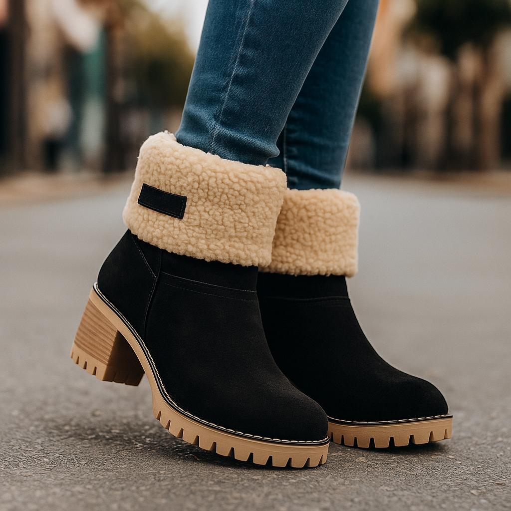 Avery Women's Suede Ankle Boots – Cozy Fur-Lined Block Heel