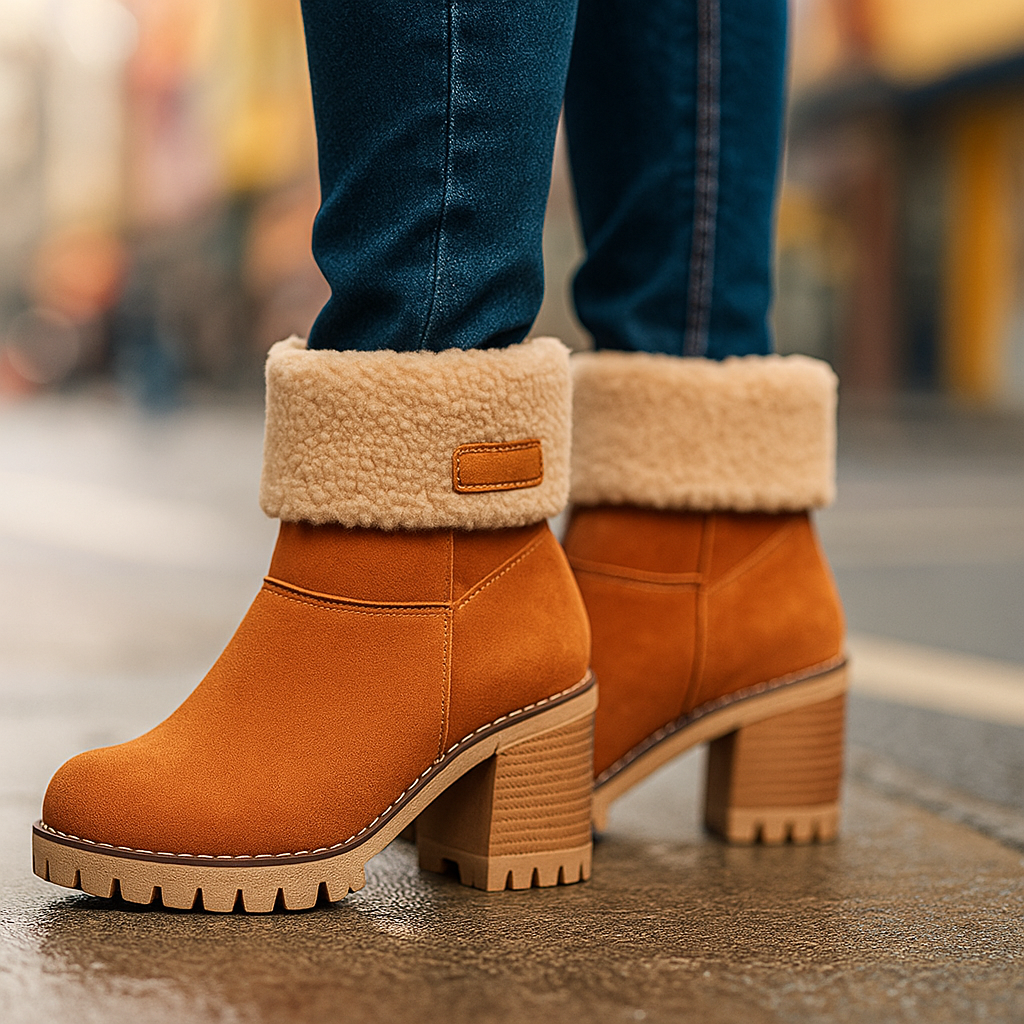 Avery Women's Suede Ankle Boots – Cozy Fur-Lined Block Heel