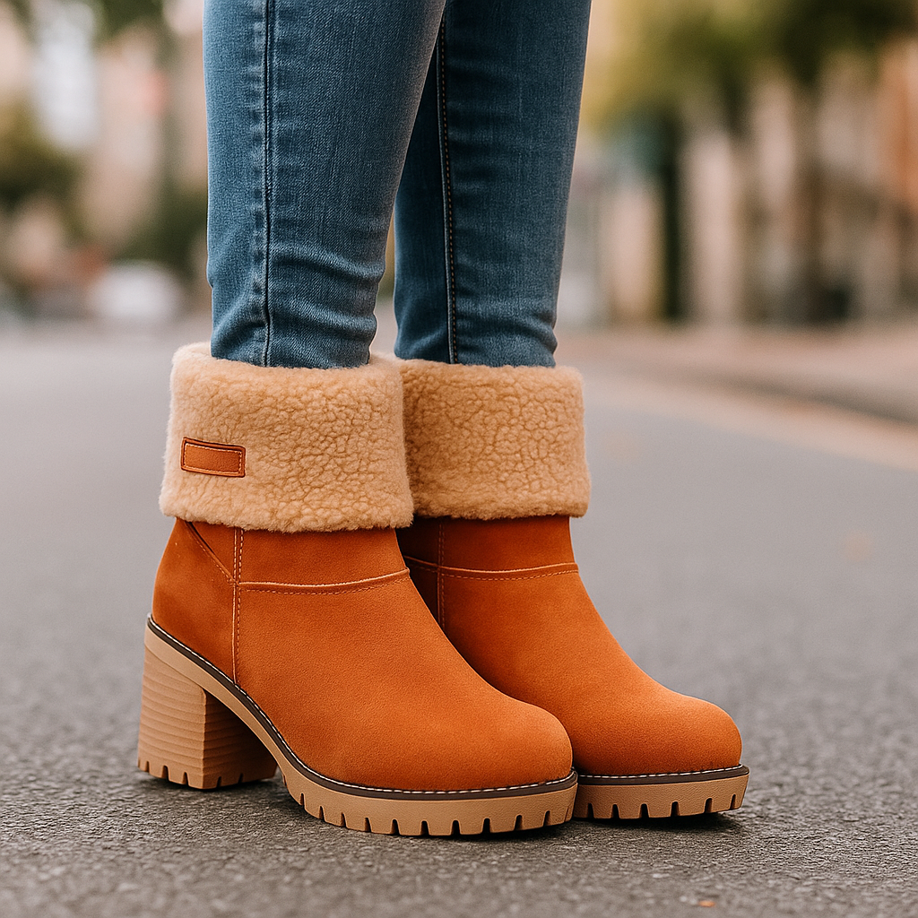 Avery Women's Suede Ankle Boots – Cozy Fur-Lined Block Heel