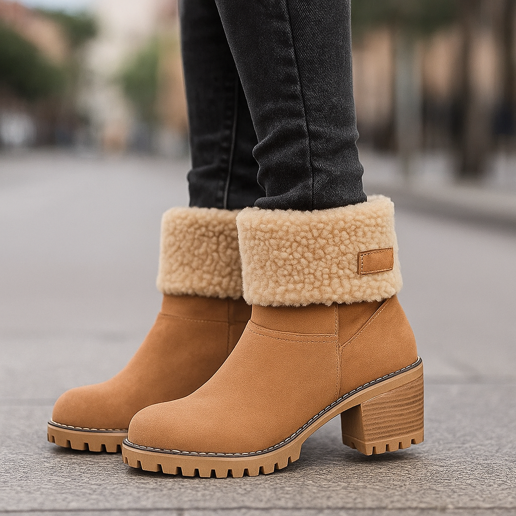 Avery Women's Suede Ankle Boots – Cozy Fur-Lined Block Heel