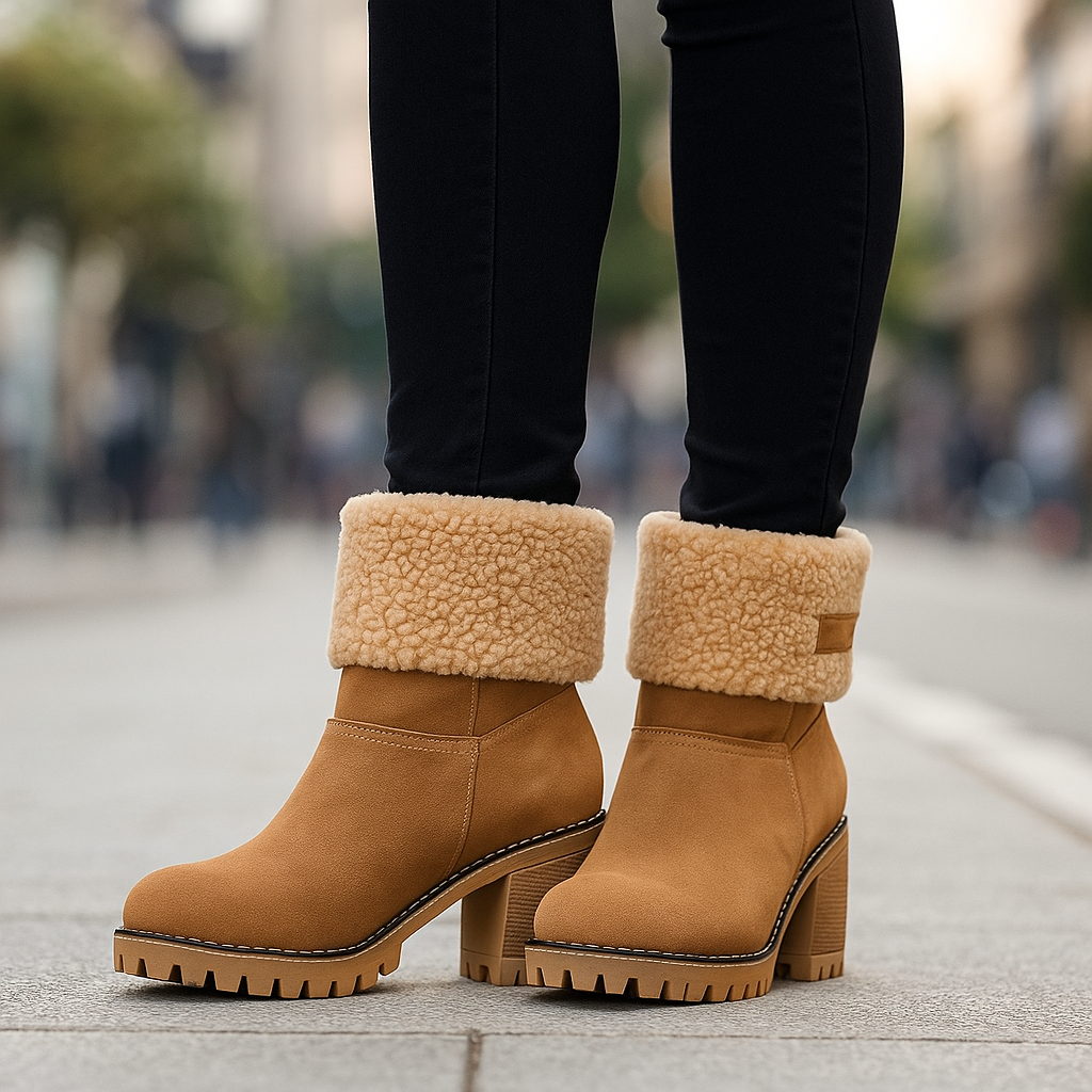 Avery Women's Suede Ankle Boots – Cozy Fur-Lined Block Heel