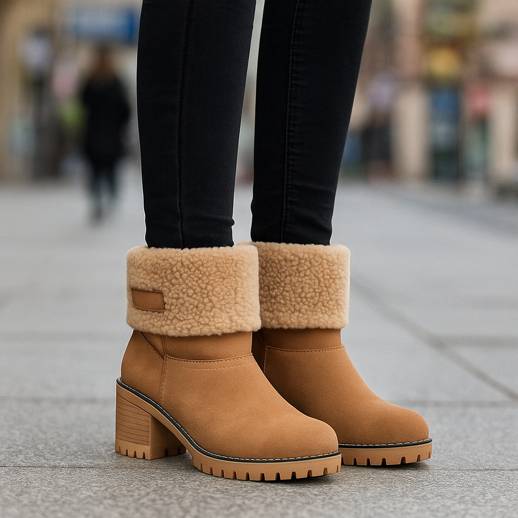 Avery Women's Suede Ankle Boots – Cozy Fur-Lined Block Heel
