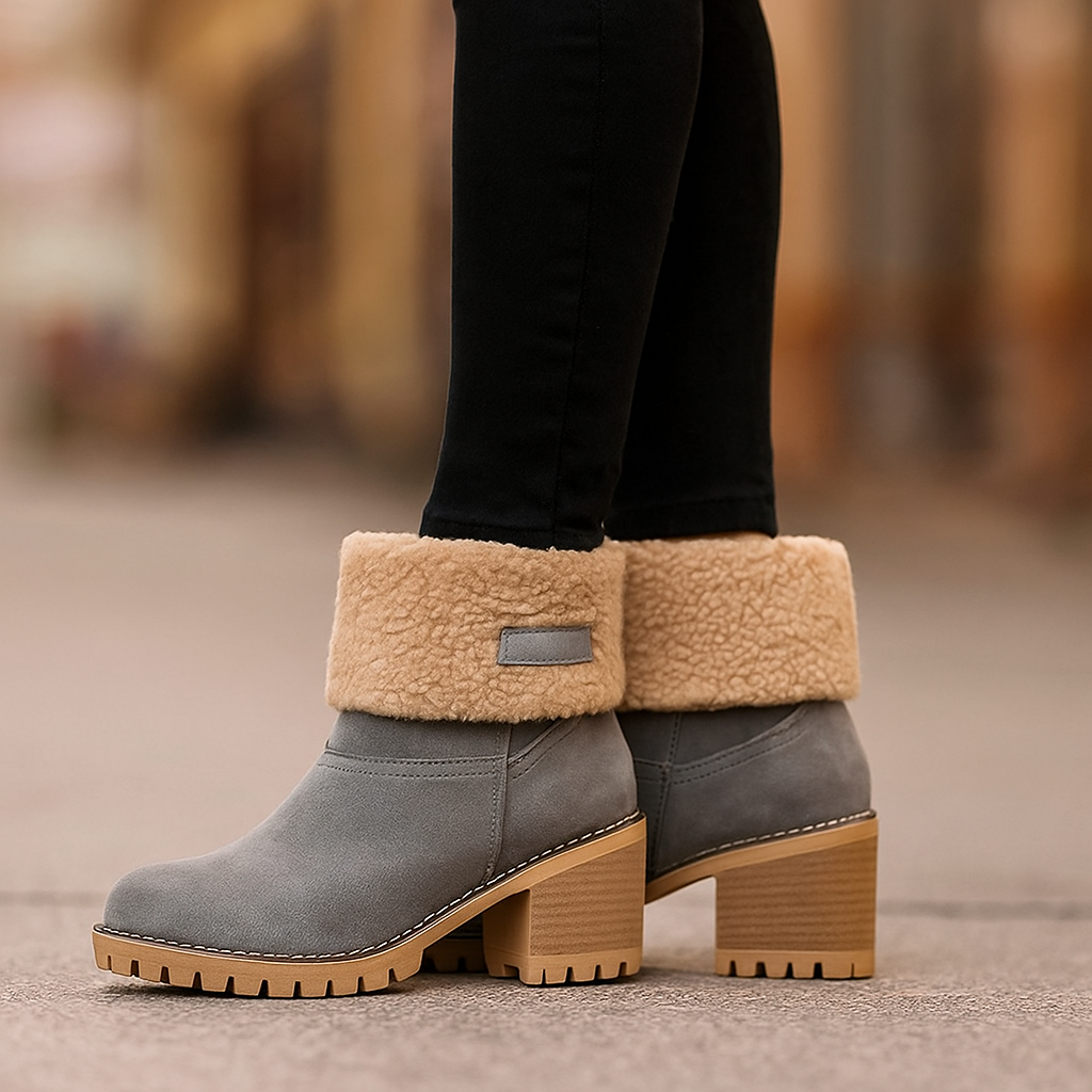 Avery Women's Suede Ankle Boots – Cozy Fur-Lined Block Heel