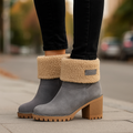 Avery Women's Suede Ankle Boots – Cozy Fur-Lined Block Heel