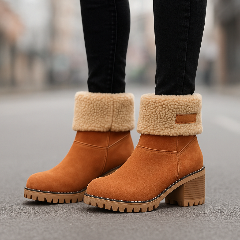 Avery Women's Suede Ankle Boots – Cozy Fur-Lined Block Heel